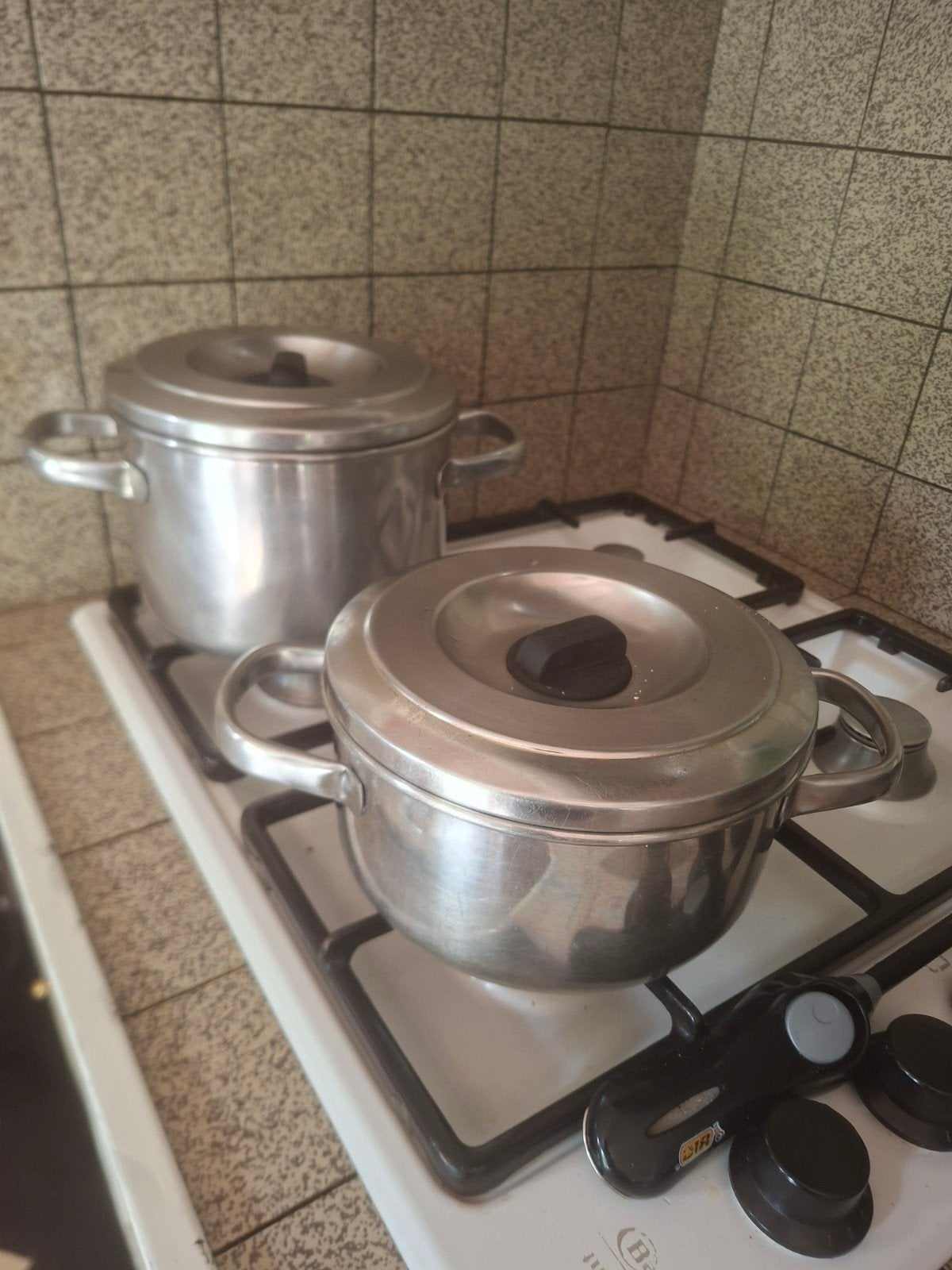 Set van 2 Gebruikte RVS SOLA  Kookpannen met Deksel, Gebruikt, Met deksel, Ophalen of Verzenden, Rvs