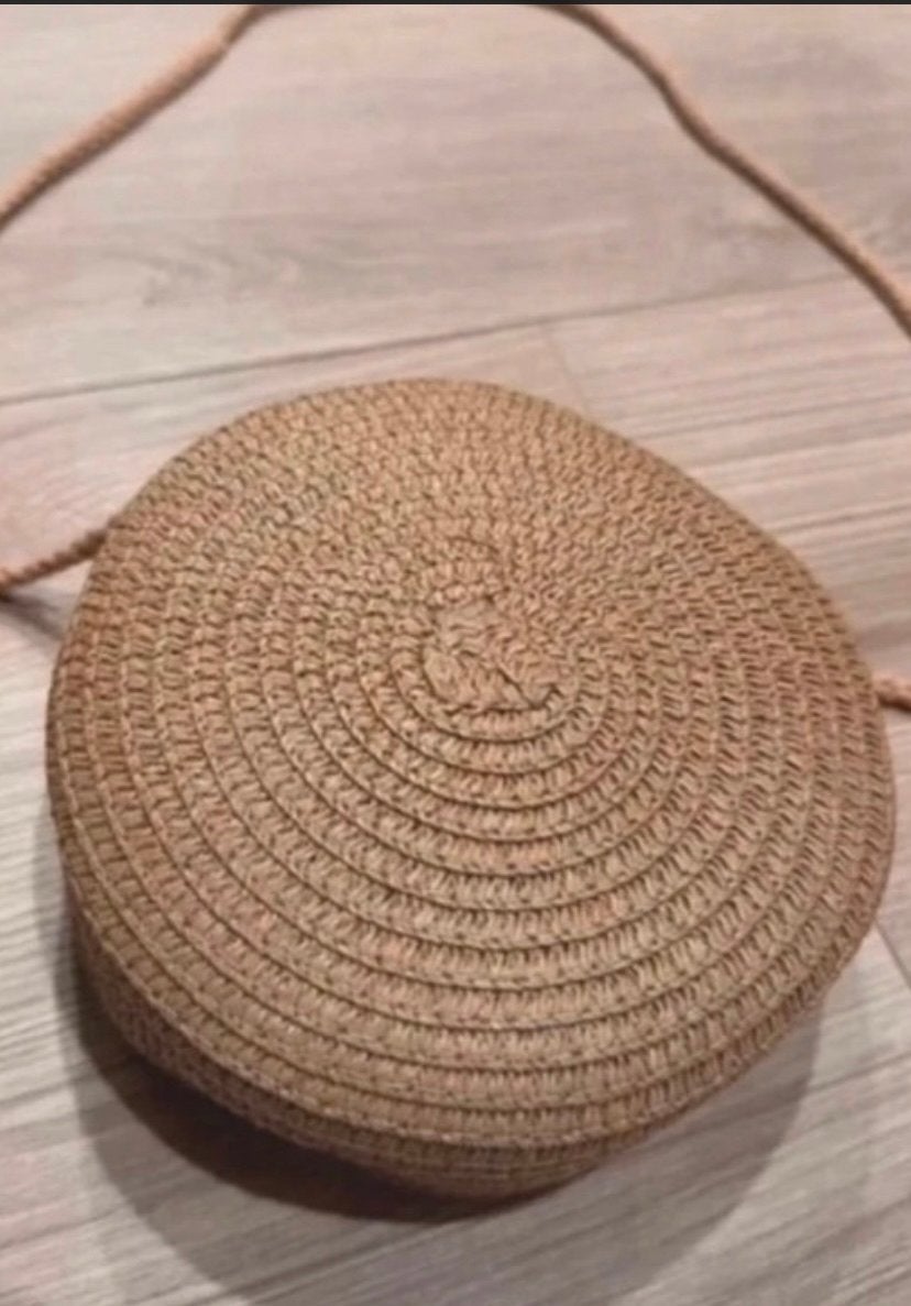 Ronde rieten schoudertas - Zomerse stijl, Ophalen of Verzenden, Zo goed als nieuw, Beige, Schoudertasje