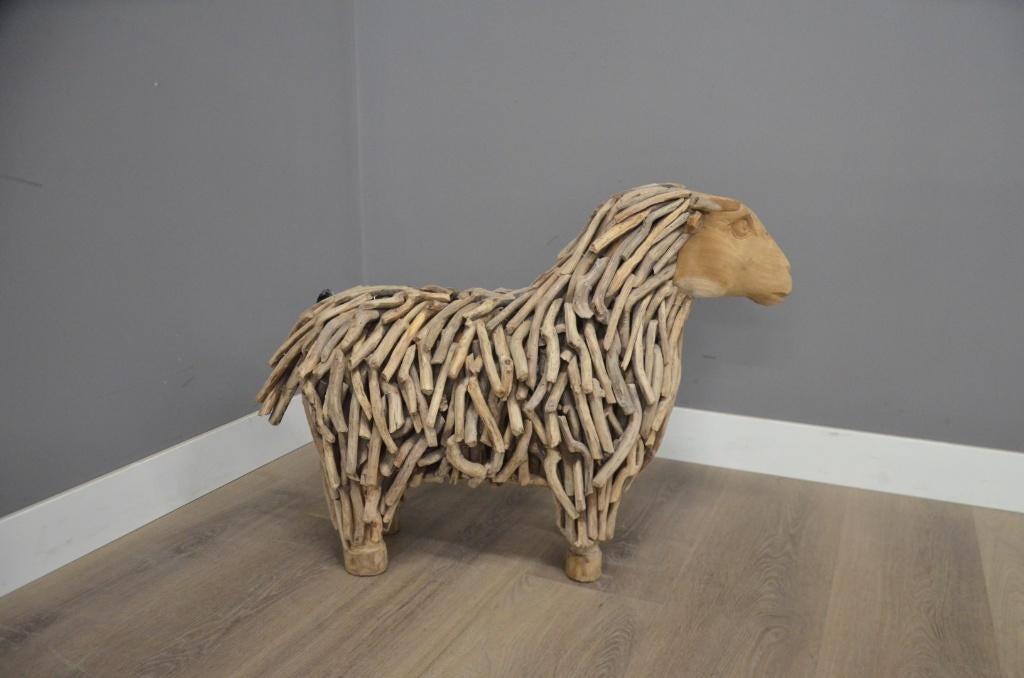Handgemaakt Teak Schaap (60 cm), Verzenden, Nieuw, Hout