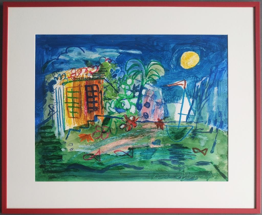 Hans Truijen  – gouache –ingelijst, Ophalen