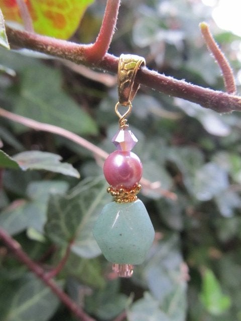 Hanger Nigella aventurijn-parel-swarovski kristal goud, Ophalen, Met edelsteen, Nieuw, Groen