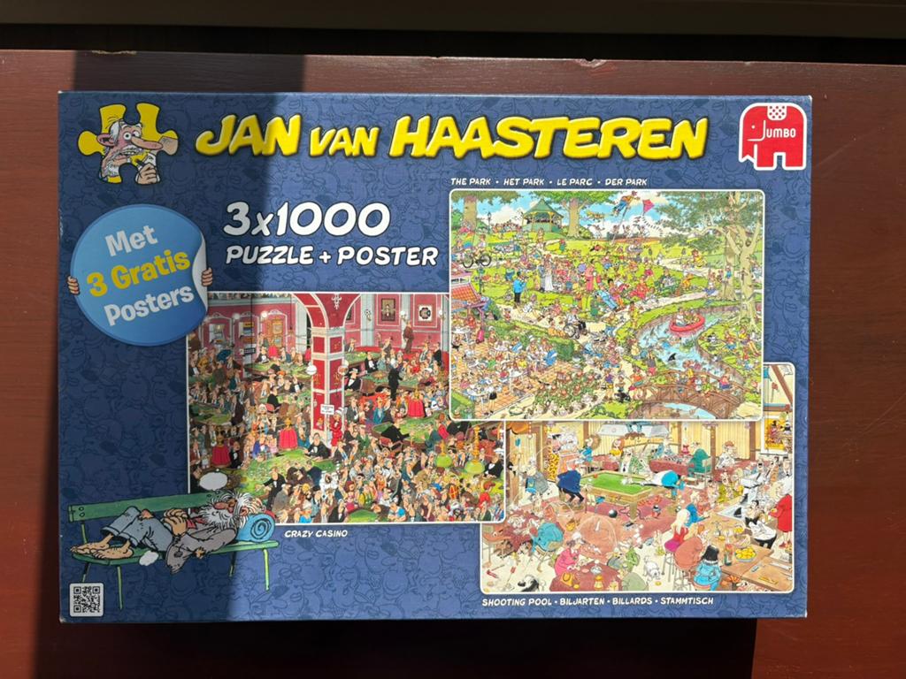 Jan van Haasteren 3x 1000 stukjes: Casino, Park, Biljarten, Ophalen of Verzenden, 500 t/m 1500 stukjes, Zo goed als nieuw
