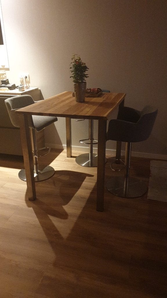 4 Barstoelen: 2 grijze en 2 groene stof, Ophalen, 60 tot 90 cm, Zo goed als nieuw, 4 krukken