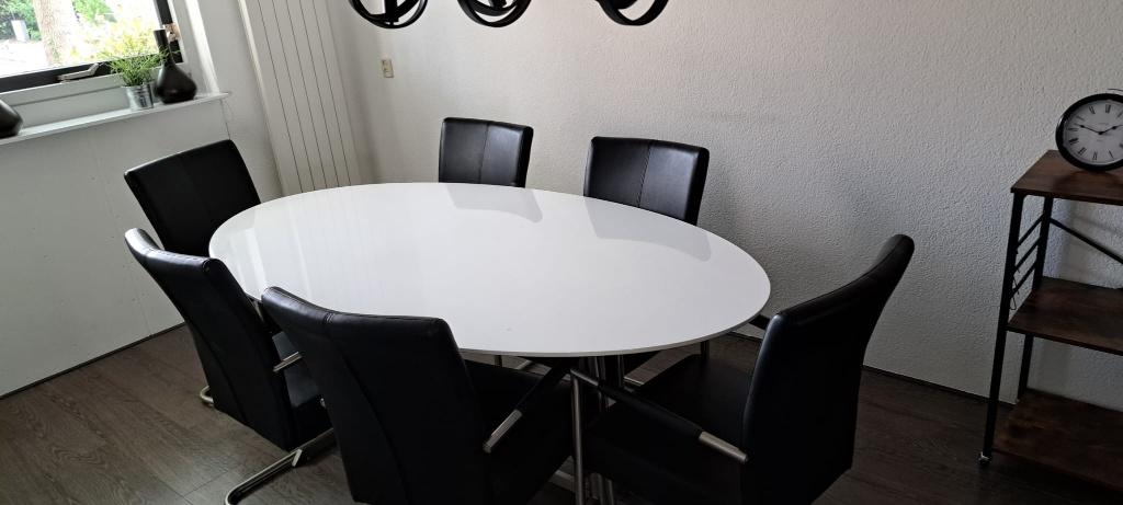 eettafel + stoelen, Ophalen, Overige materialen, Gebruikt, 100 tot 150 cm