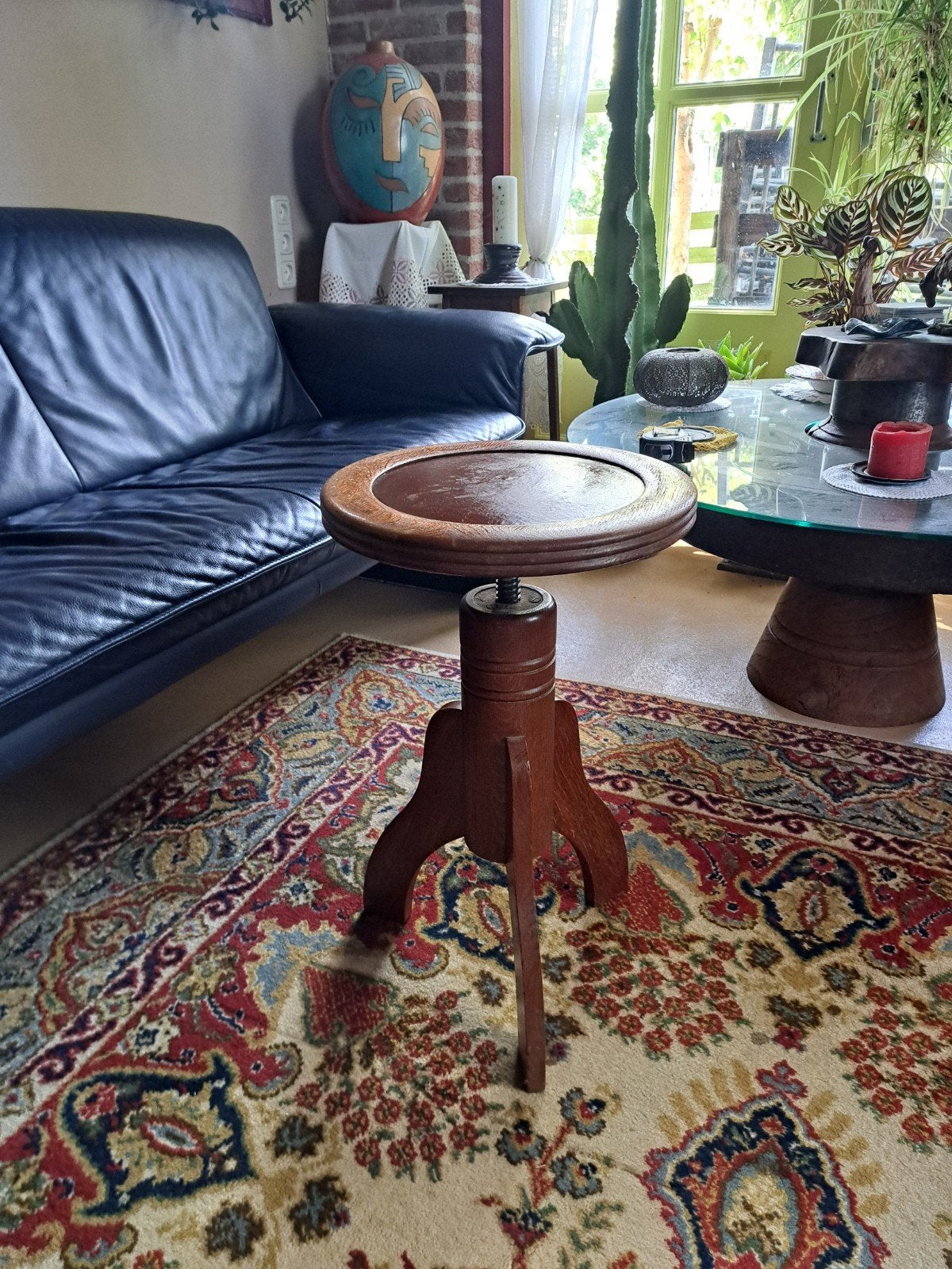 Pianokruk, verstelbaar, bruin eiken hout, Gebruikt, Bruin, Eén, Hout