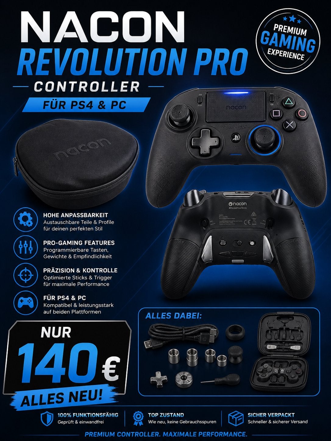 Nacon Revolution Pro Controller voor PS4 & PC - Zo goed als, Ophalen of Verzenden, Zo goed als nieuw, Controller, PlayStation 4