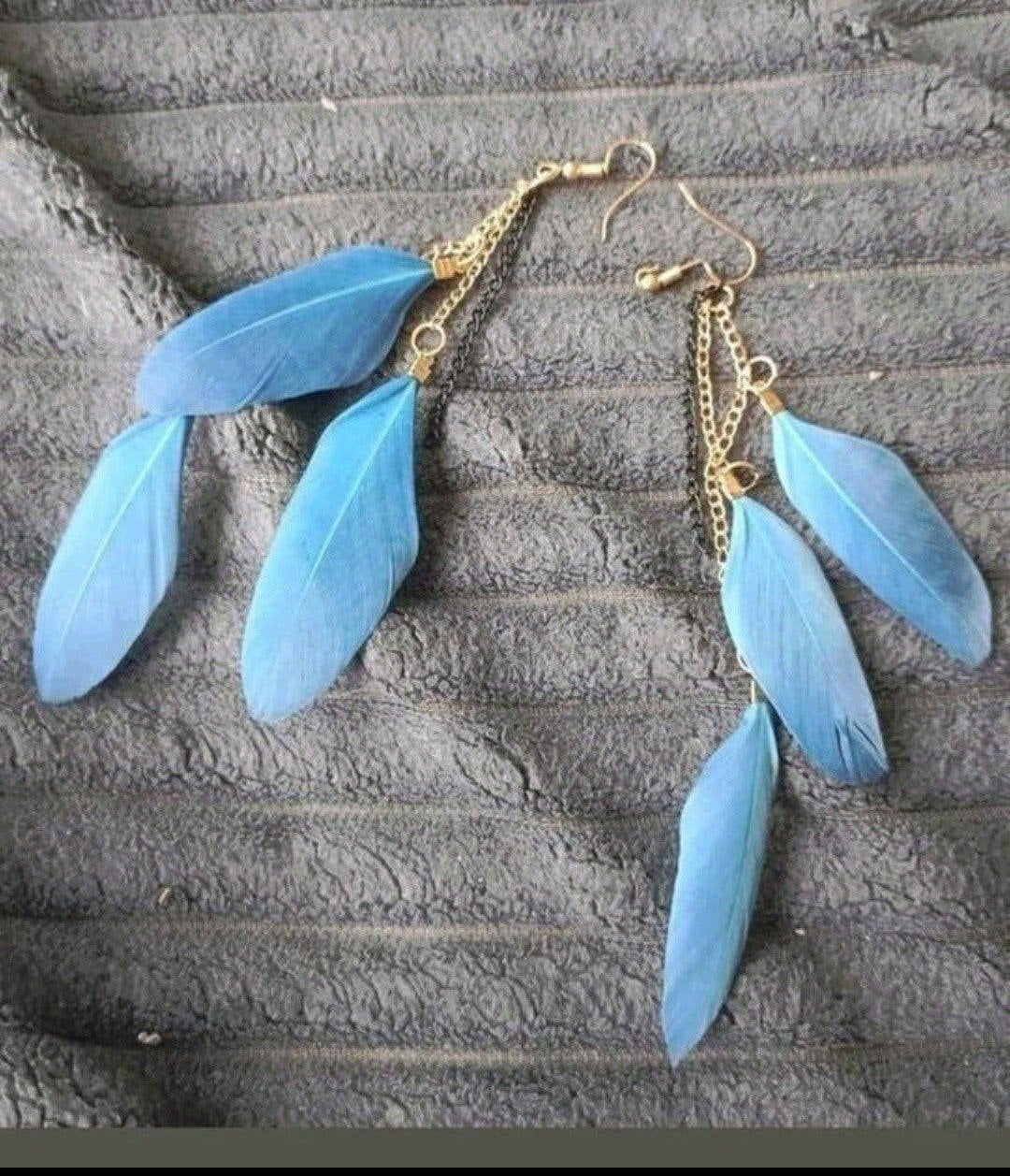 oorbellen blauwe veertjes, Verzenden, Nieuw, Blauw, Hangers