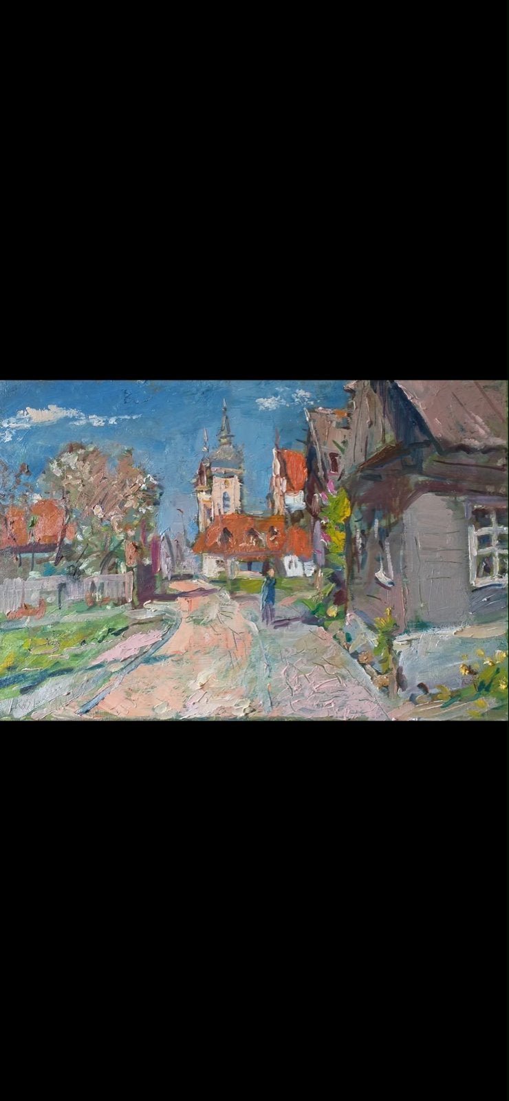 Straatje in Tykocin – origineel olieverfschilderij 40x60cm, Ophalen, Doek, Impressionistisch, Handgeschilderd