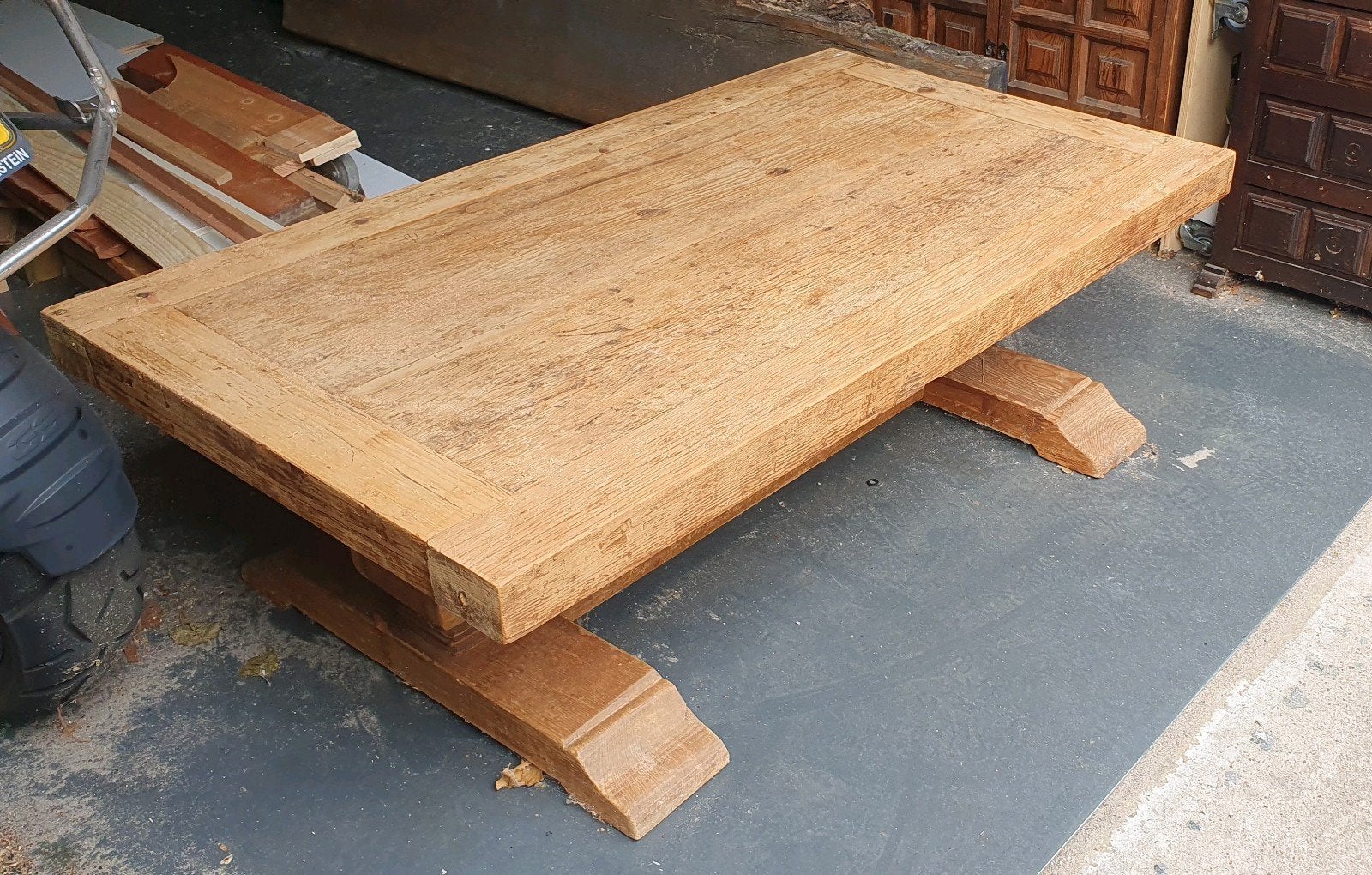 Robuuste Teak Houten Klooster Salon Tafel 140x80cm., Tuin en Terras, Ophalen, Zo goed als nieuw, Rechthoekig, Teakhout