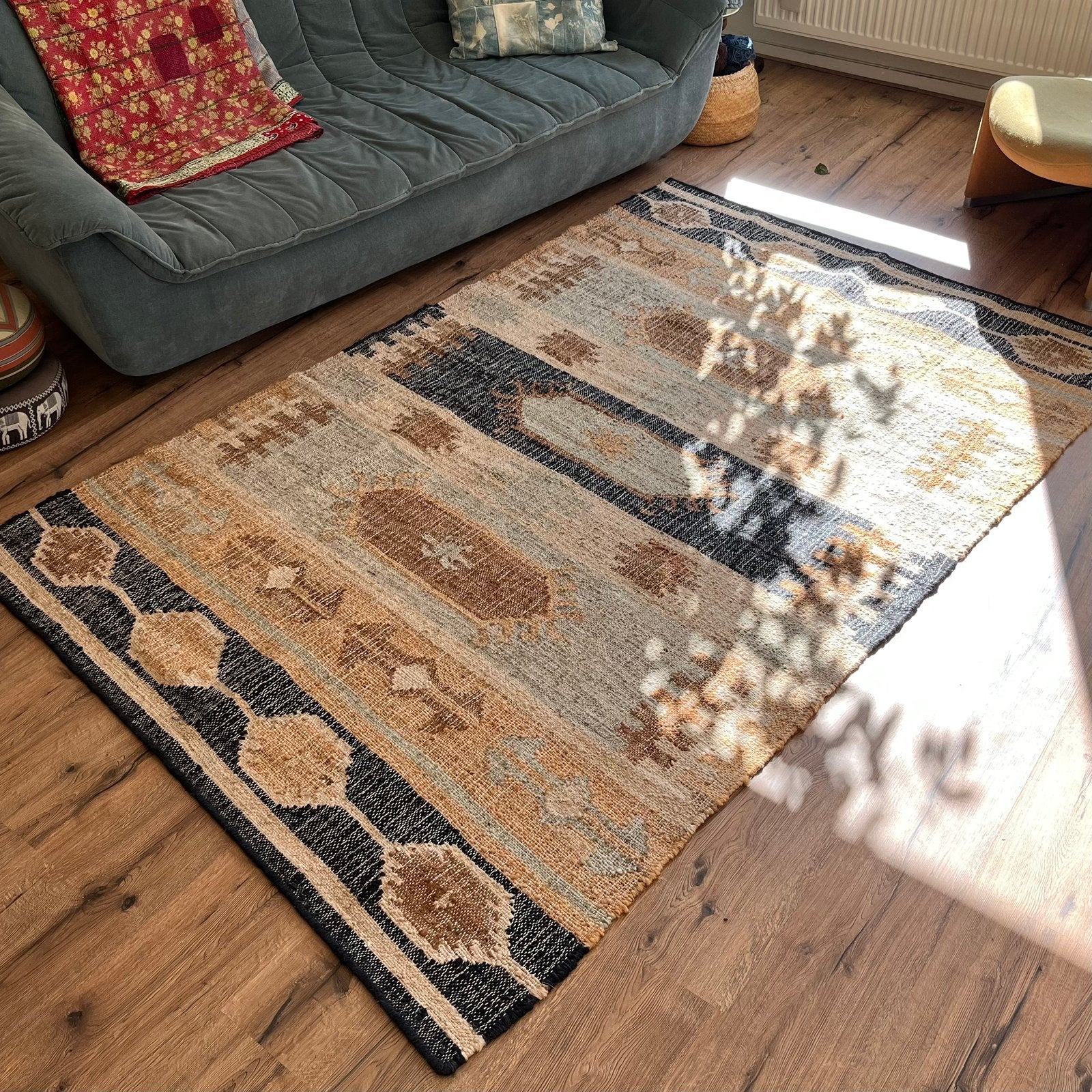 Handgeweven jute kleed uit india, 100 tot 150 cm, Beige, Ophalen of Verzenden, Rechthoekig