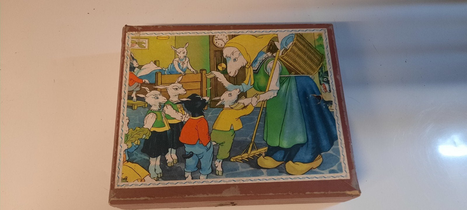 Oude blokkenpuzzel met sprookjesafbeeldingen, Ophalen of Verzenden, Gebruikt