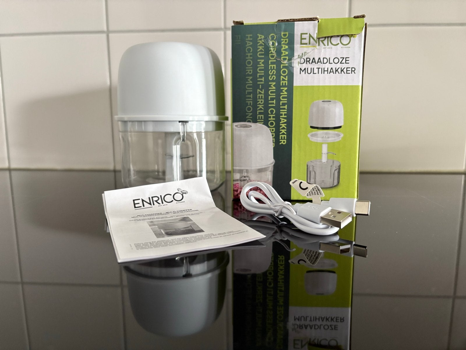 Enrico Draadloze Multihakker - Mini Voedselhakker, Minder dan 1 liter, Ophalen of Verzenden, Zo goed als nieuw, 1 snelheid