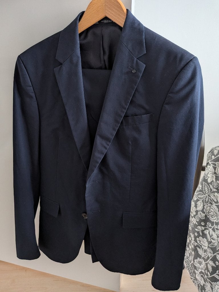 Te koop: heren kostuum blauw, Ophalen of Verzenden, Zo goed als nieuw, Maat 46 (S) of kleiner, Blauw