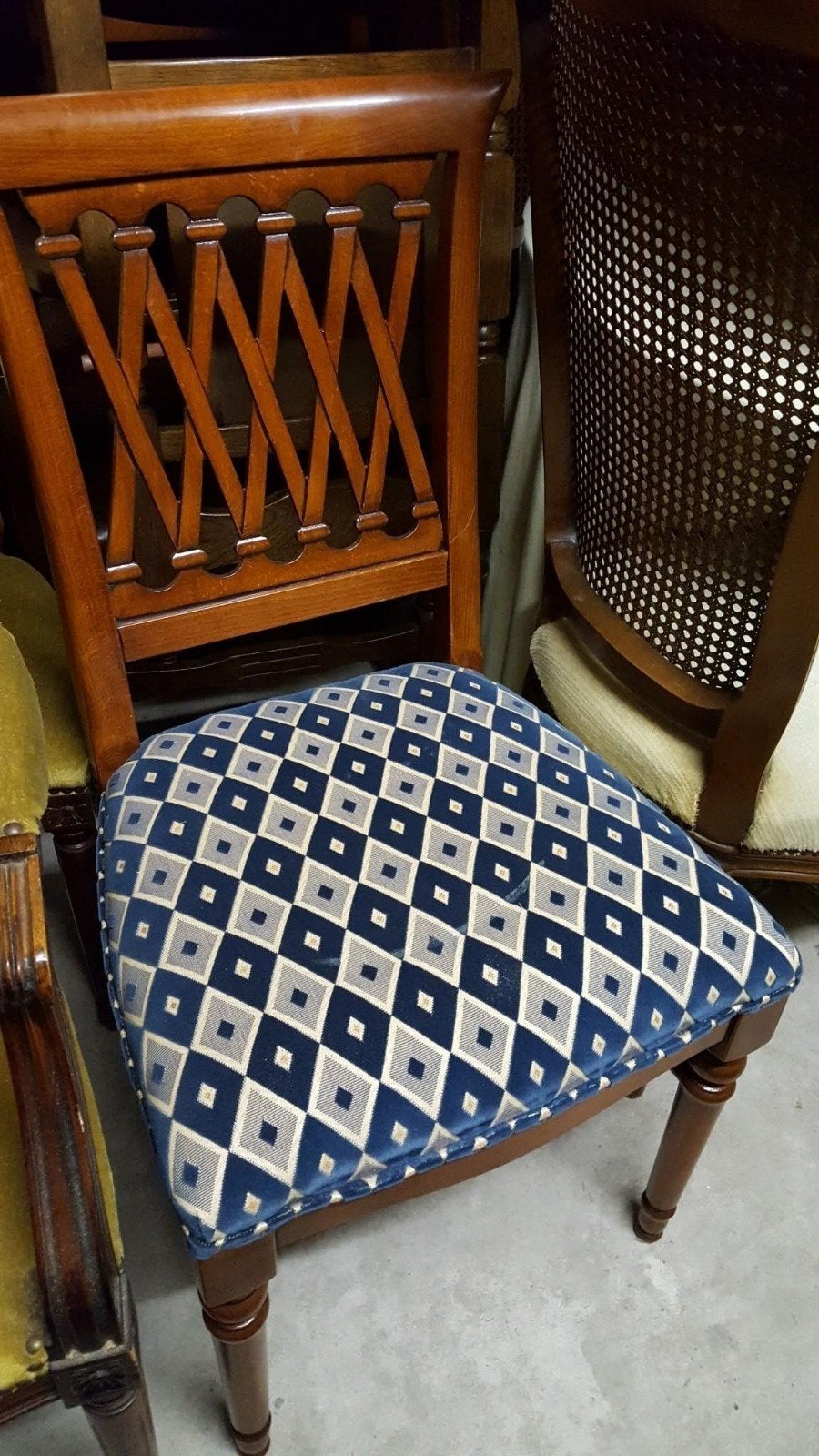6 KERSENHOUT EETKAMER STOELEN,TOP CONDITIE NIEUWSTAAT, Ophalen, Gebruikt, Blauw, Stof