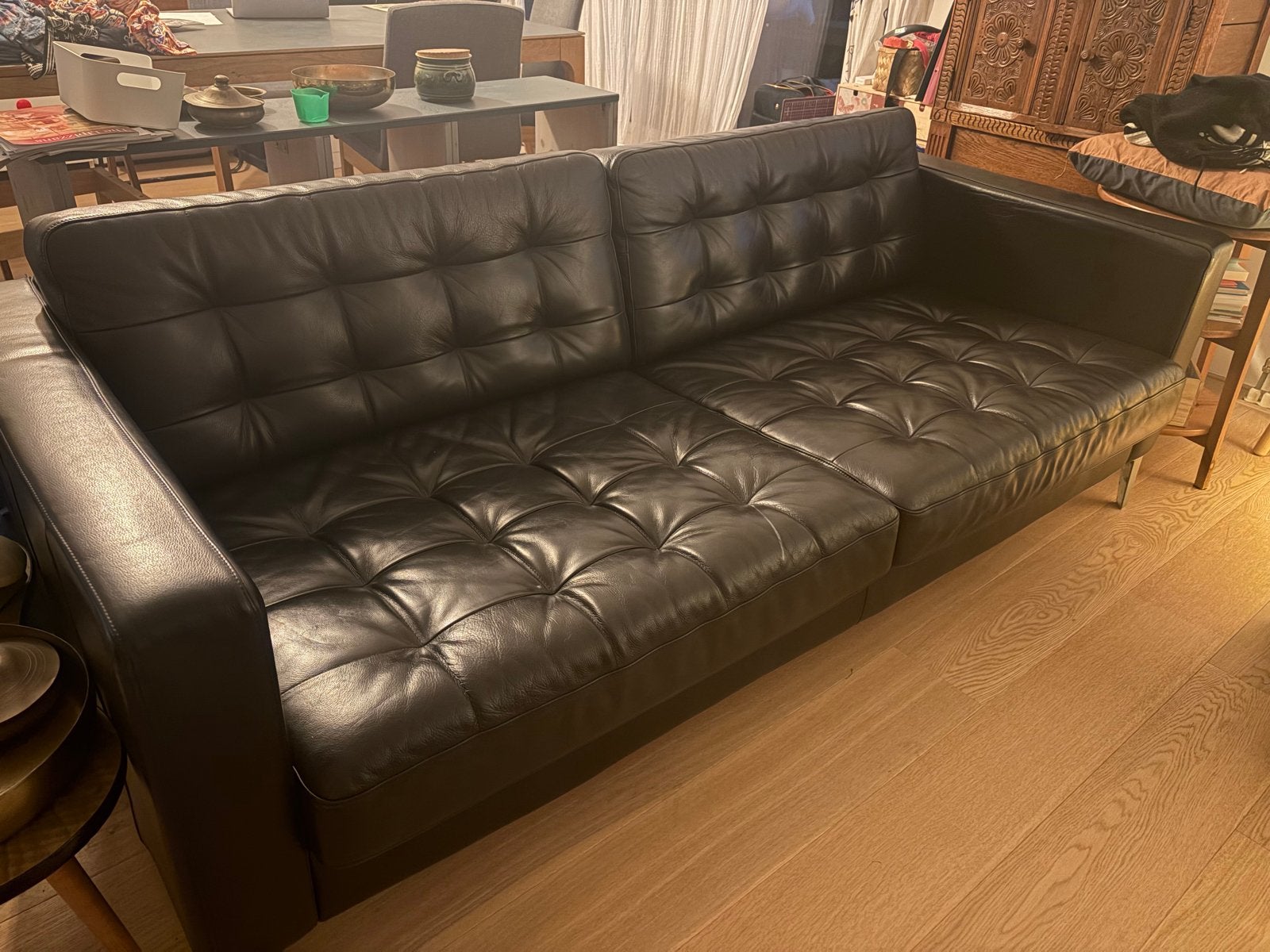 IKEA leren bank zwart - Karlstad 3 zits, Ophalen, Gebruikt, Driepersoons, Rechte bank