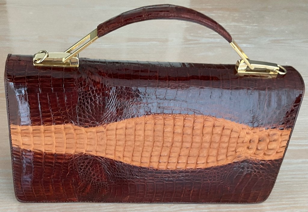 Krokodillen leren dames tas, Ophalen of Verzenden, Zo goed als nieuw, Bruin, Handtas