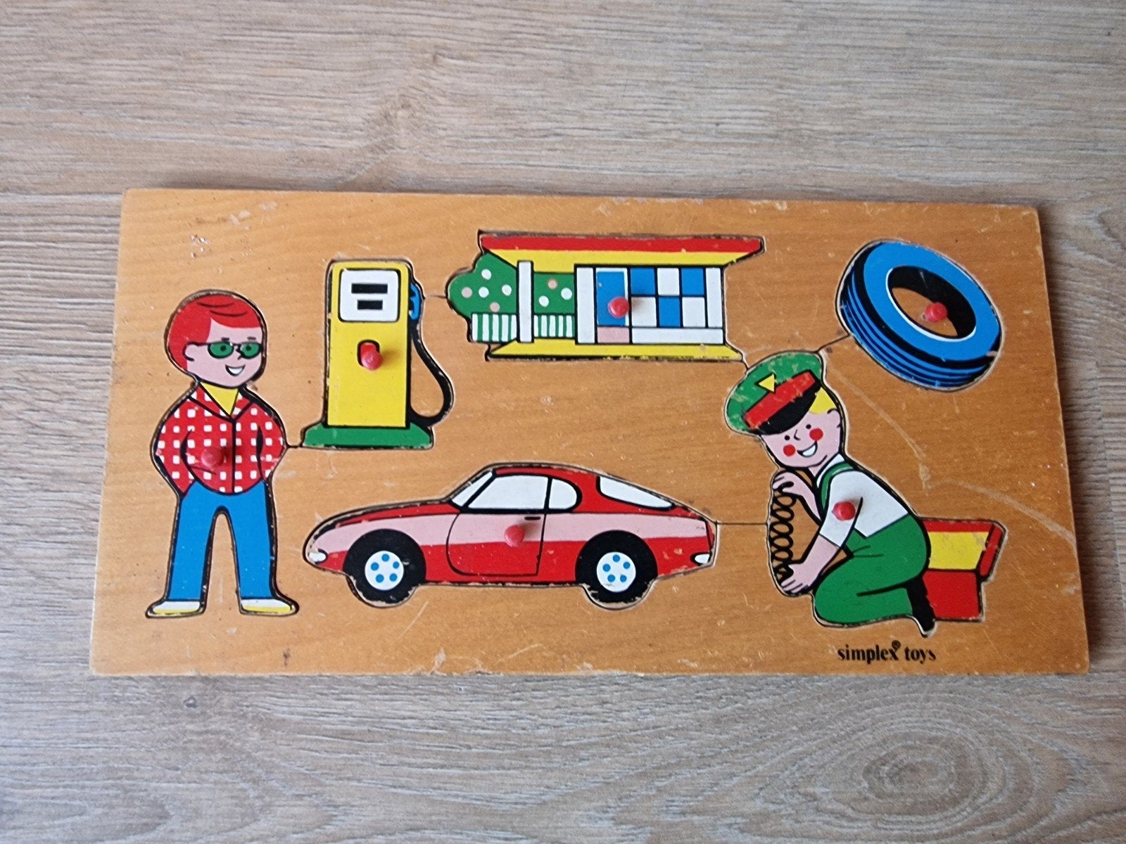 Vintage Simplex Toys Porsche Houten Puzzel met Knoppen, Ophalen of Verzenden, Gebruikt, Overige typen
