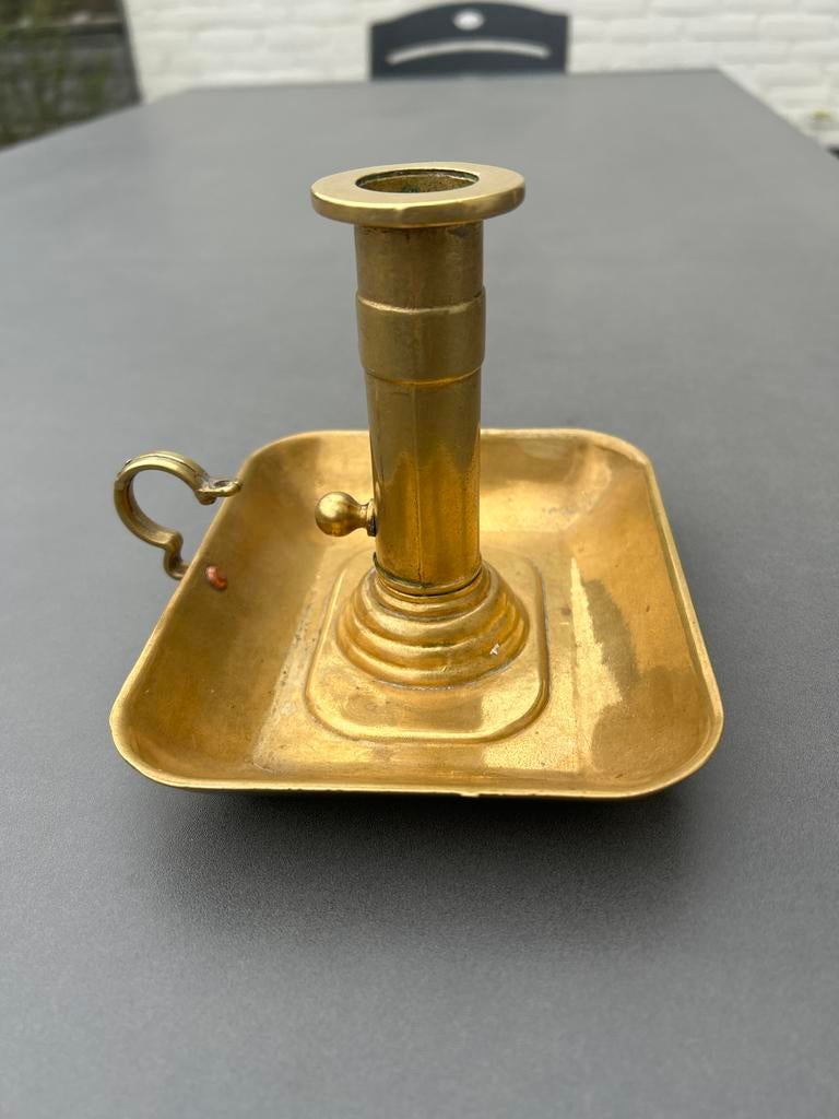 Antieke Georgische Koperen Kandelaar met Uitwerper, Antiek en Kunst, Ophalen of Verzenden, Koper of Brons