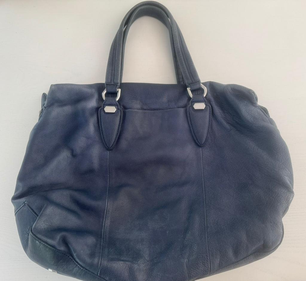 Donkerblauwe leren Liebeskind tas, Verzenden, Zo goed als nieuw, Blauw, Handtas