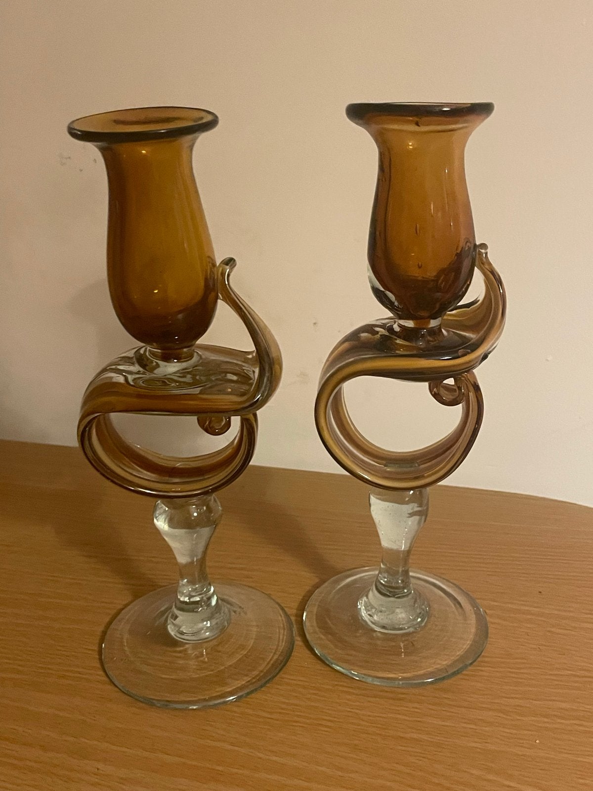 Set van 2 Murano glazen kandelaars - Amberkleurig, Ophalen, Glas
