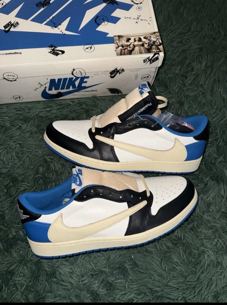 Nike Air Jordan 1 Low x Travis Scott Fragment Military Blue, Blauw, Nieuw, Ophalen of Verzenden, Sneakers of Gympen