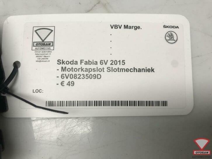 skoda fabia motorkapslot motorkap slotmechaniek 6v0823509d, Skoda, Skoda Auto a.s., Gebruikt, Infoline@skoda-auto.cz