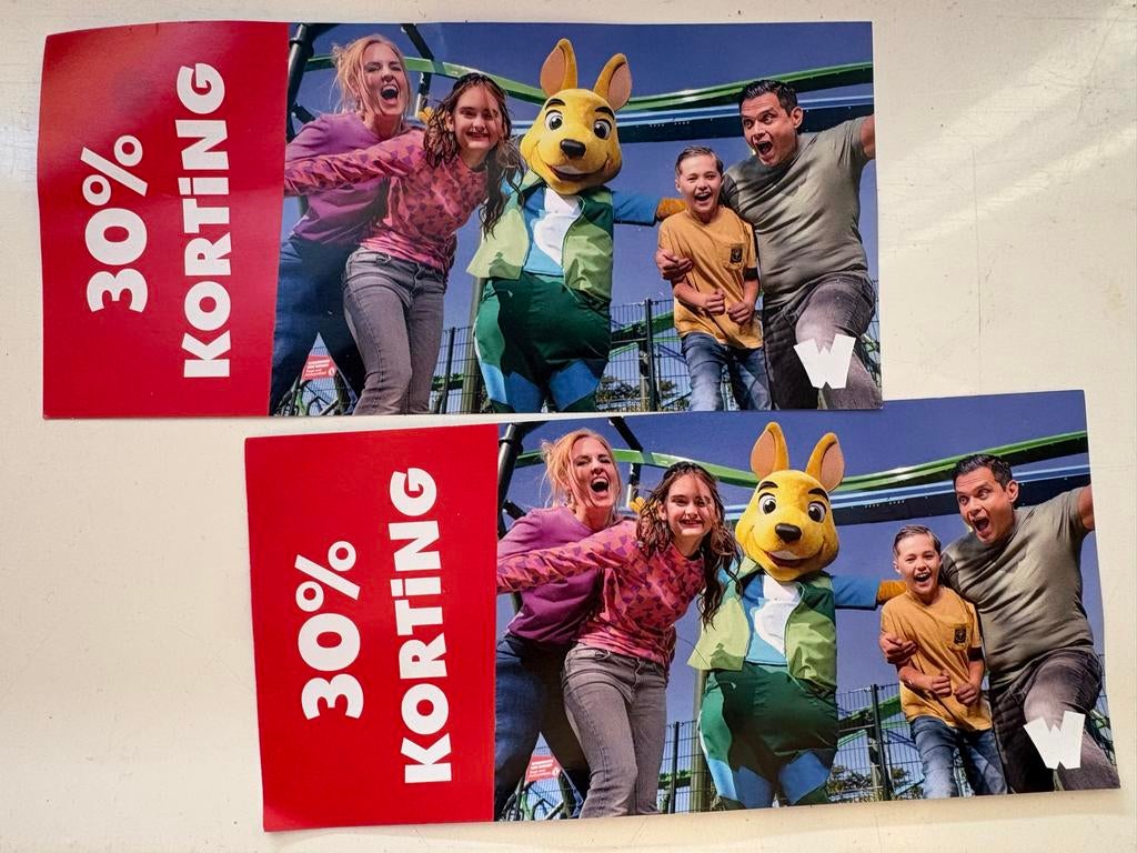 2x Walibi tickets 30% korting, Drie personen of meer, Kortingskaart
