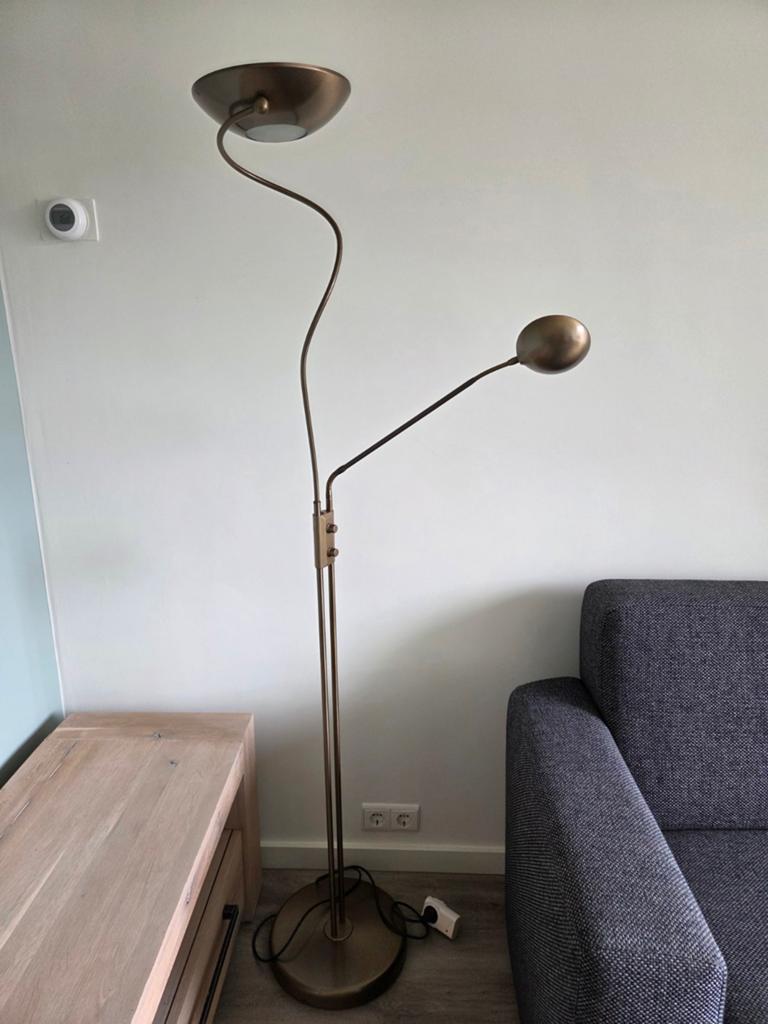 Staande schemerlamp brons met 2 lichtpunten, Ophalen, Modern, Klassiek, Gebruikt, Metaal