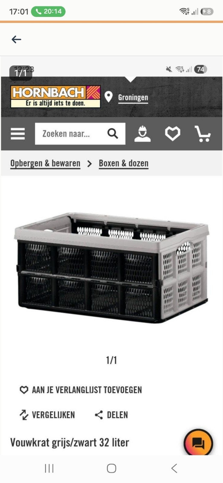 2x inklapbaar kratje 32 liter, Ophalen, Kunststof, Overige typen