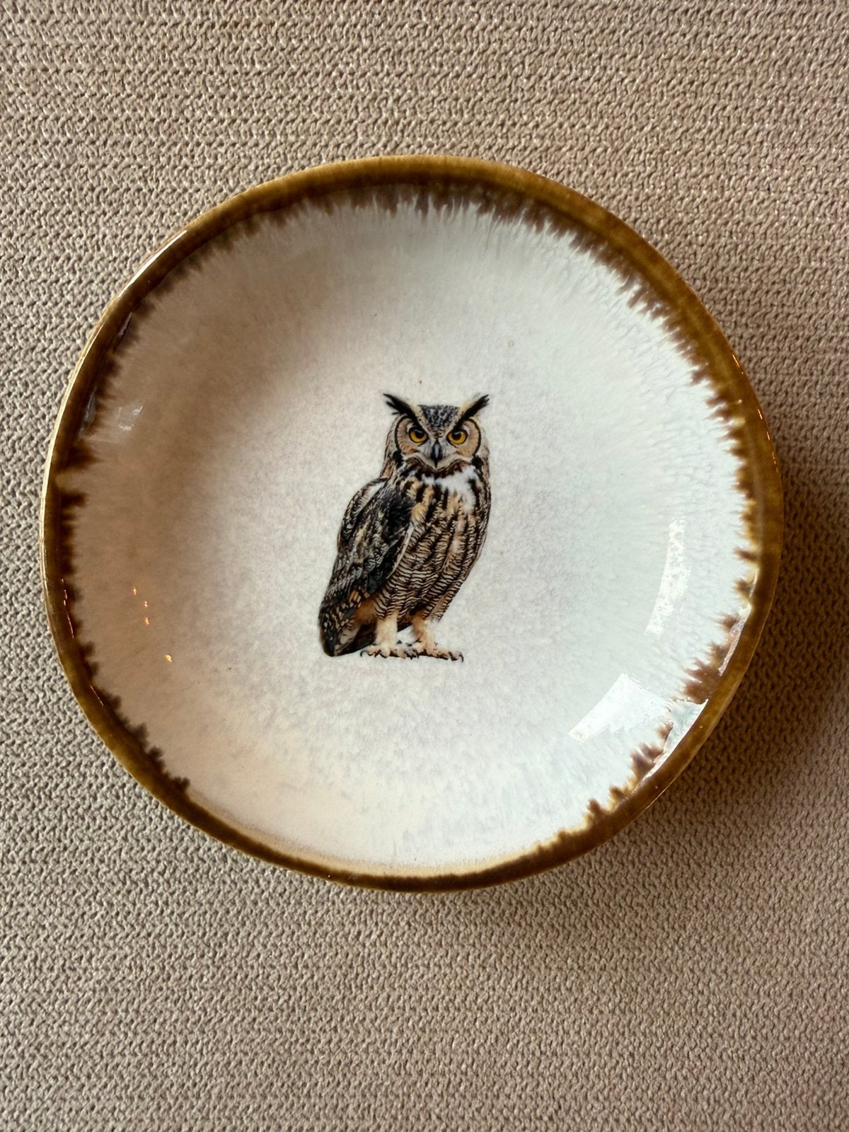 Vintage klein keramieken bordje met een uil, Ophalen of Verzenden