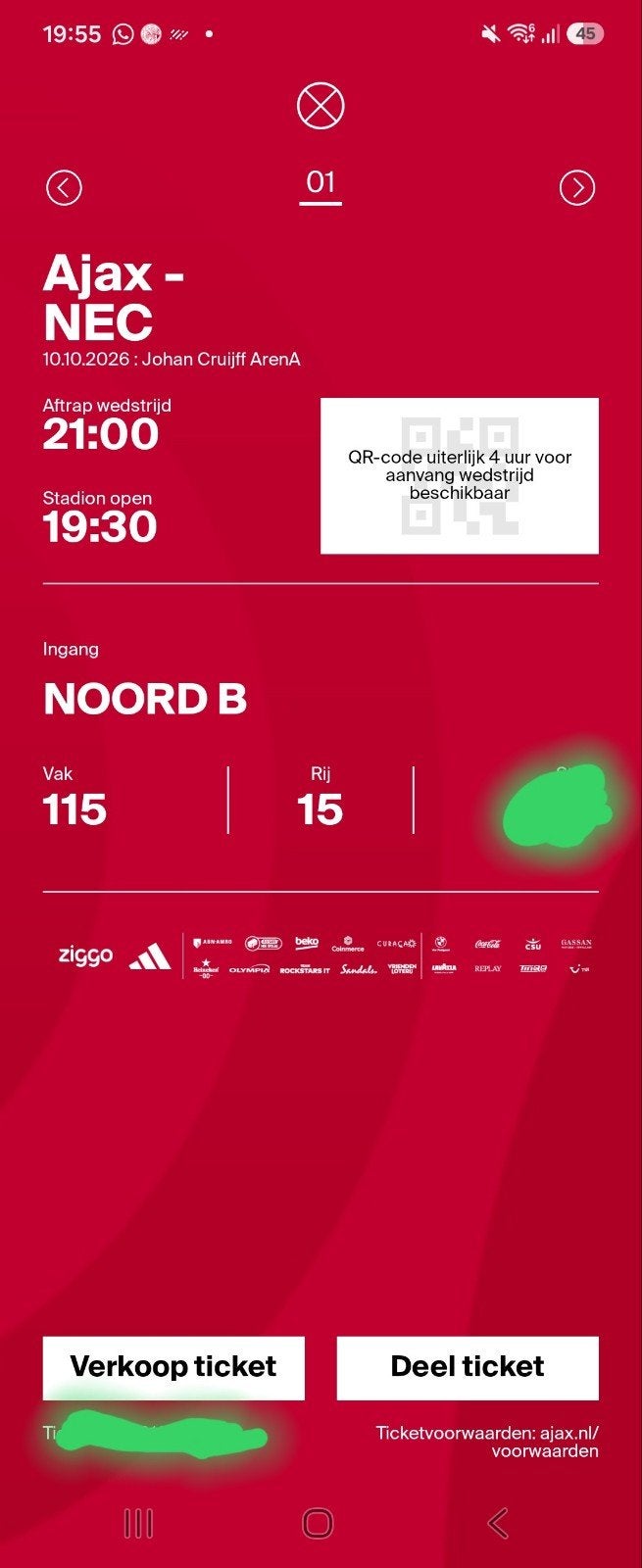 1 kaart ajax nec vak 115 noord b, Eén persoon, Oktober