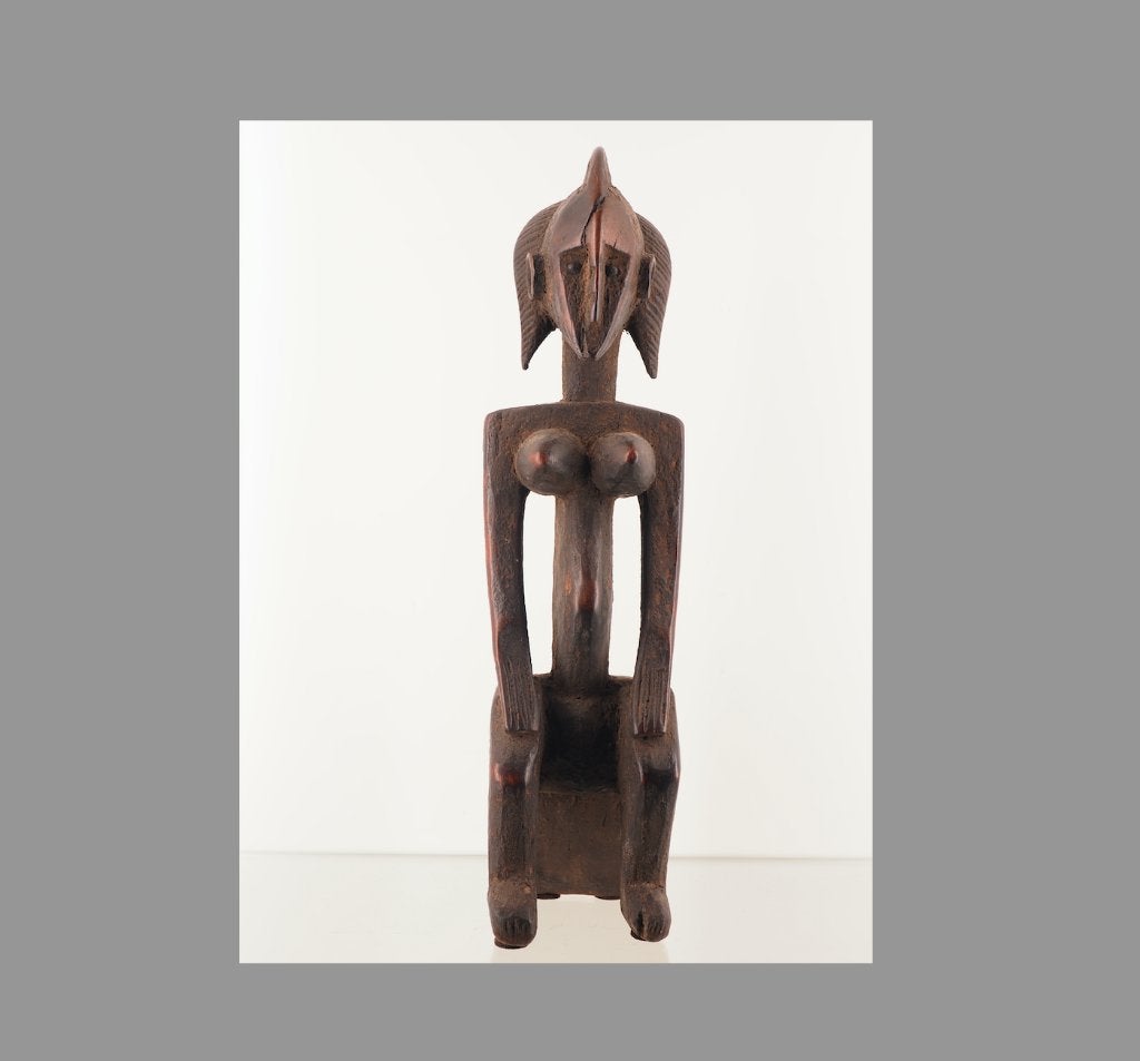Bambara zittend figuur uit Mali (251004-01), Hout, Bruin, Afrika, 45 cm