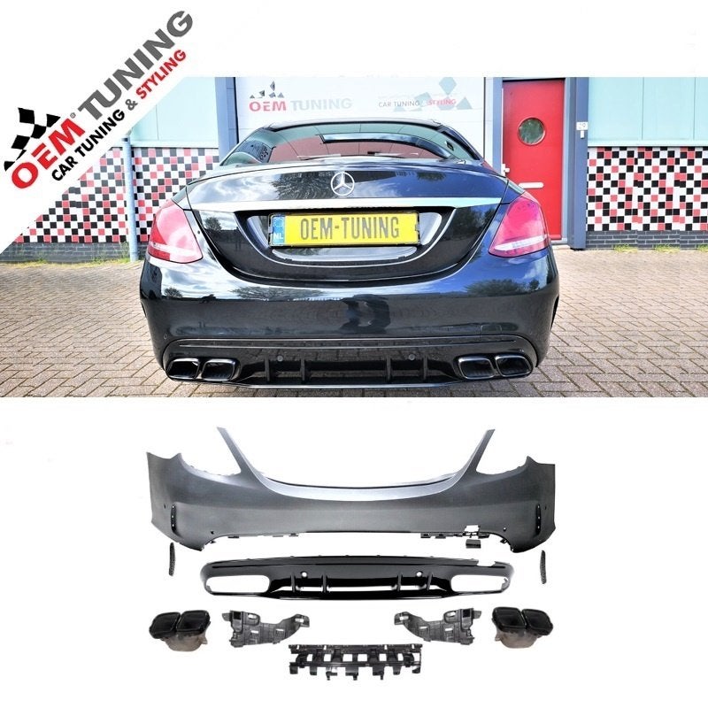 Achterbumper W205 C63 AMG 14‑21 Met Facelift Diffuser Black