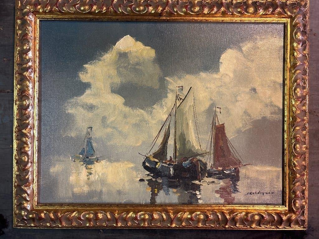 Schilderij Jan Kelderman genaamd rust op het Veerse Meer, Antiek en Kunst, Kunst | Schilderijen | Klassiek, Ophalen, Maritiem / water