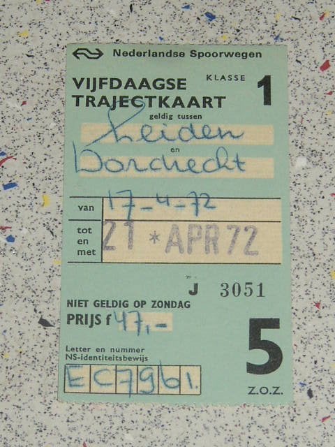 Nederlandse Spoorwegen Maandtrajectkaart 21 april 1972, Verzamelen, Verzenden, Gebruikt, Trein, Kaart of Prent