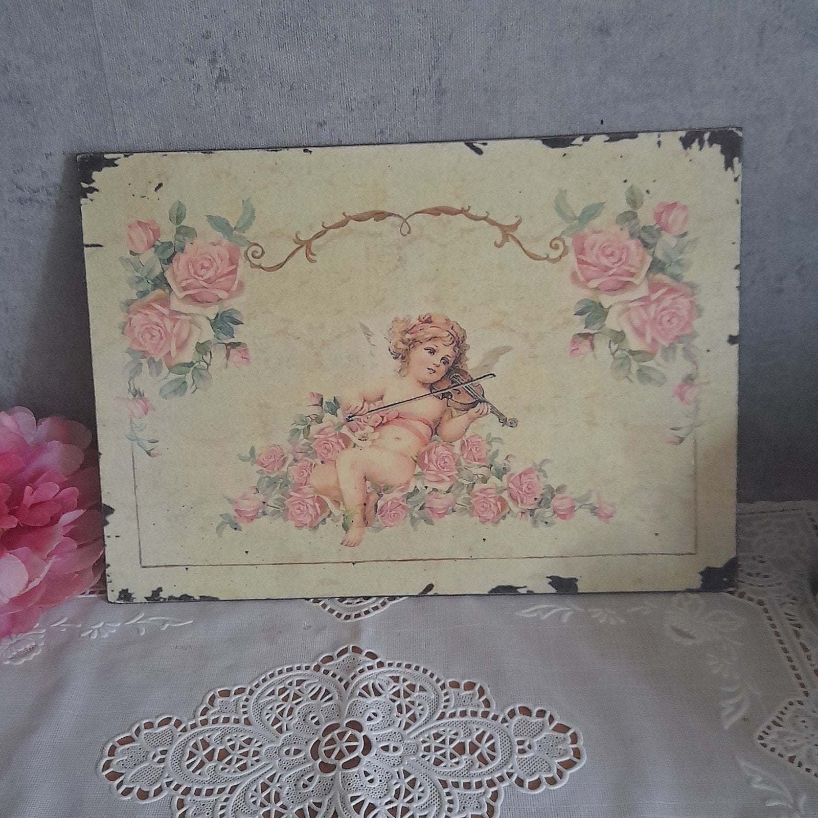 Brocant metalen bord afb Engel, Huis en Inrichting, Ophalen of Verzenden