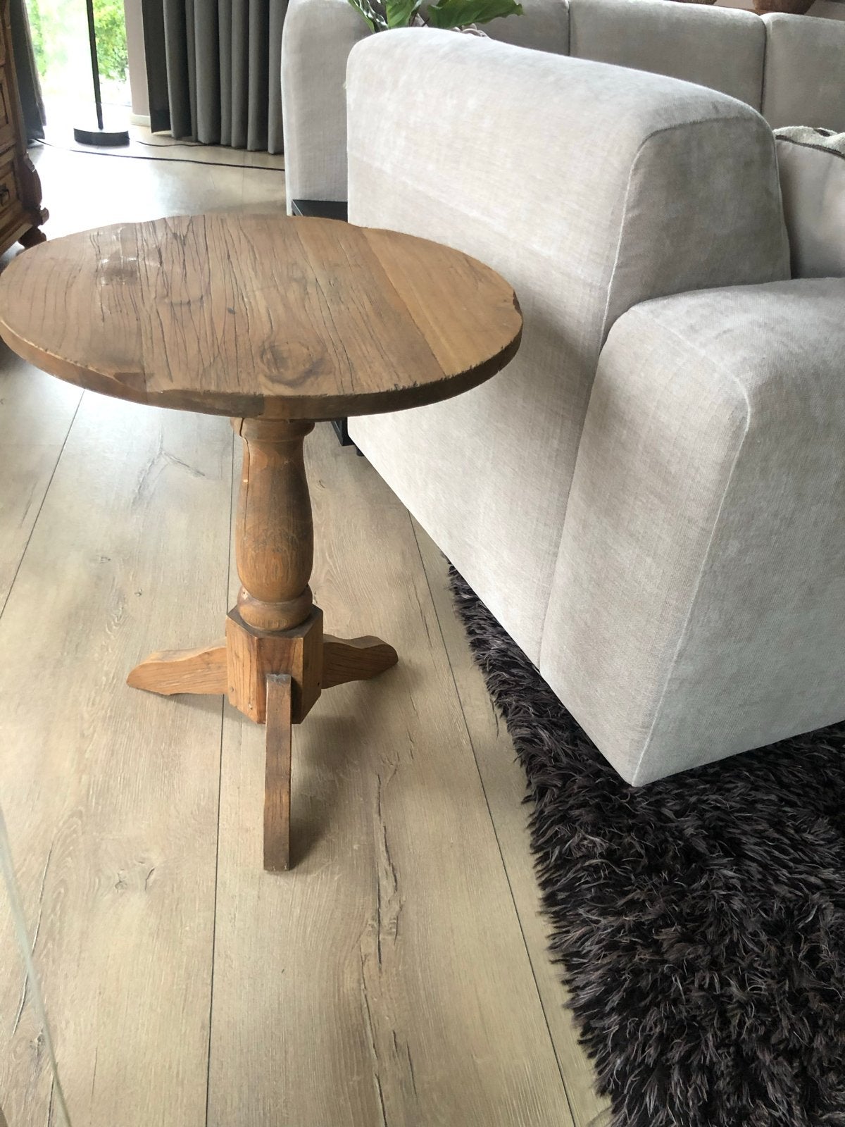 Teak Houten Landelijke Bijzettafel - Rond, 49x60 cm, Ophalen, Gebruikt, Rond, 60 cm of meer