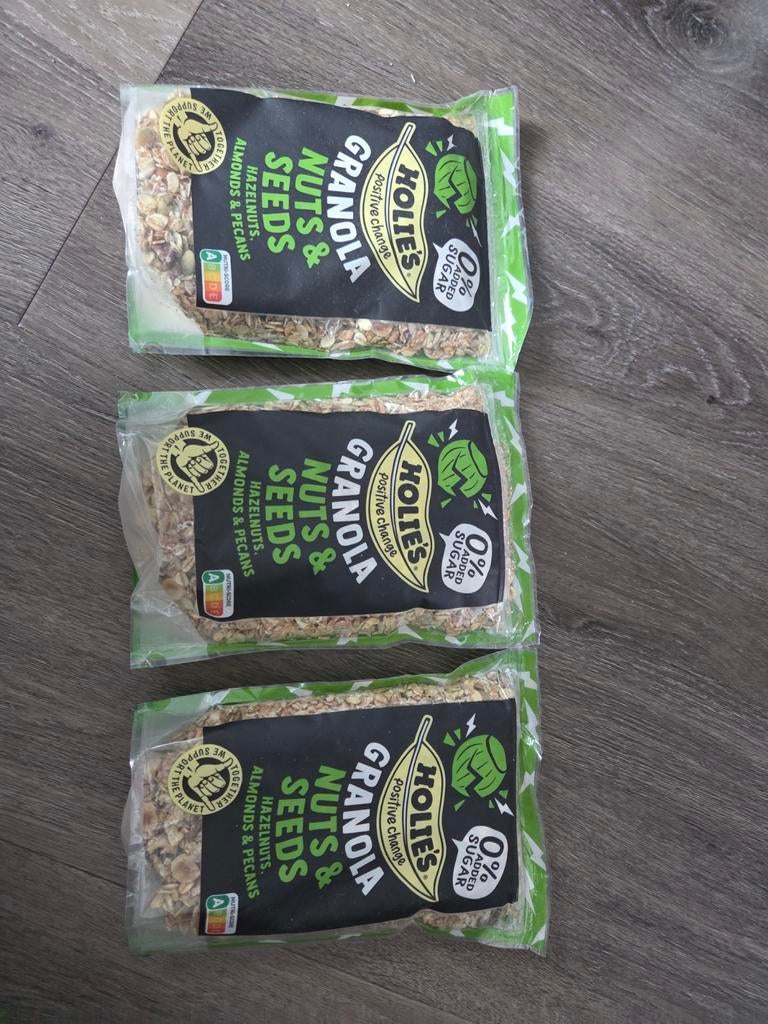 Holies granola nuts en seeds 0% sugar 3 stuks, Ophalen of Verzenden
