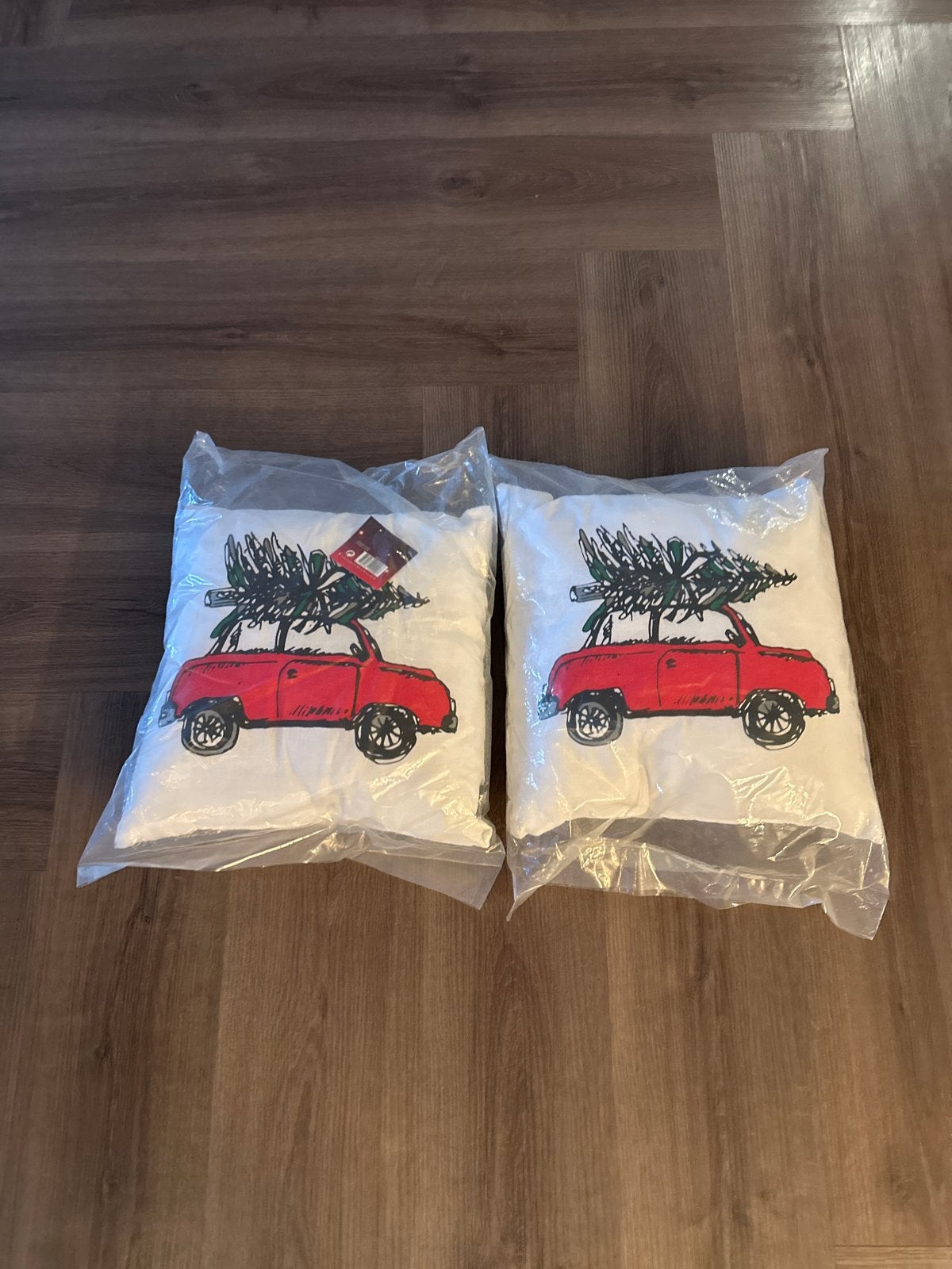 Set van 2 Kerst Sierkussens met Auto en Kerstboom, Ophalen, Overige merken, Meerkleurig, Met print