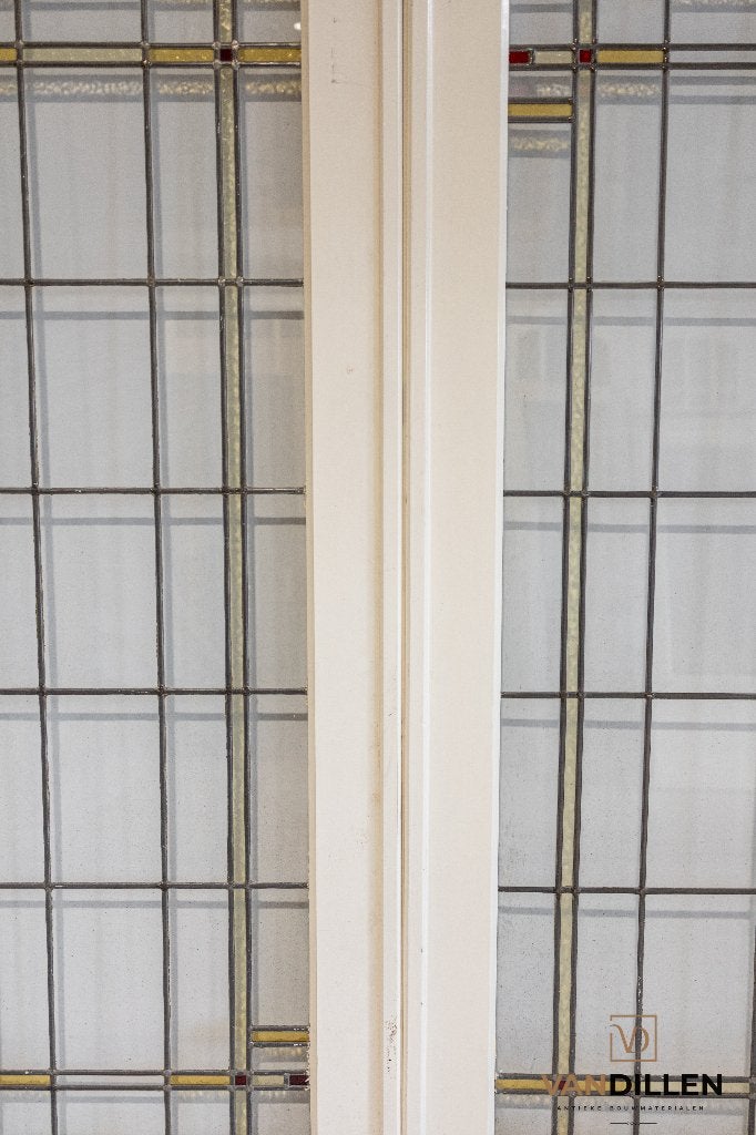 Oude antieke ensuite schuifdeuren glas in lood motief, Gebruikt, 120 cm of meer, Binnendeur, Ophalen of Verzenden