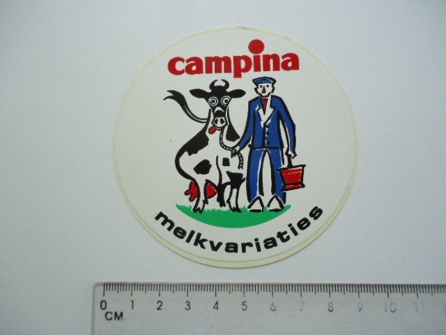 sticker oud Campina melk strip boer landbouw koe vee, Verzamelen, Stickers, Verzenden, Zo goed als nieuw, Bedrijf of Vereniging