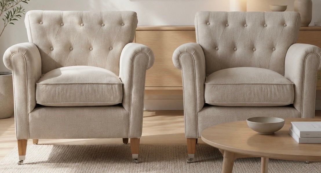 Twee Rivièra Maison Paramount fauteuils – Linen Flax – zgan, Ophalen, Zo goed als nieuw, 75 tot 100 cm, 75 tot 100 cm