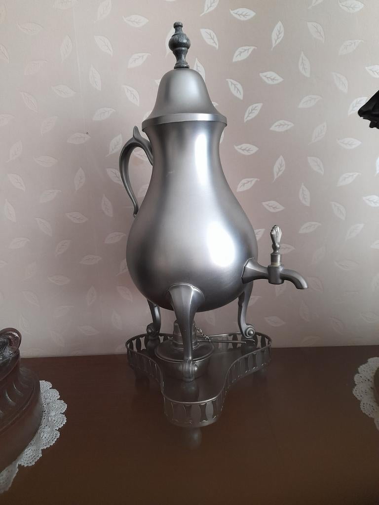 Antieke tinnen theeketel met brander, Antiek en Kunst, Antiek | Tin, Ophalen of Verzenden
