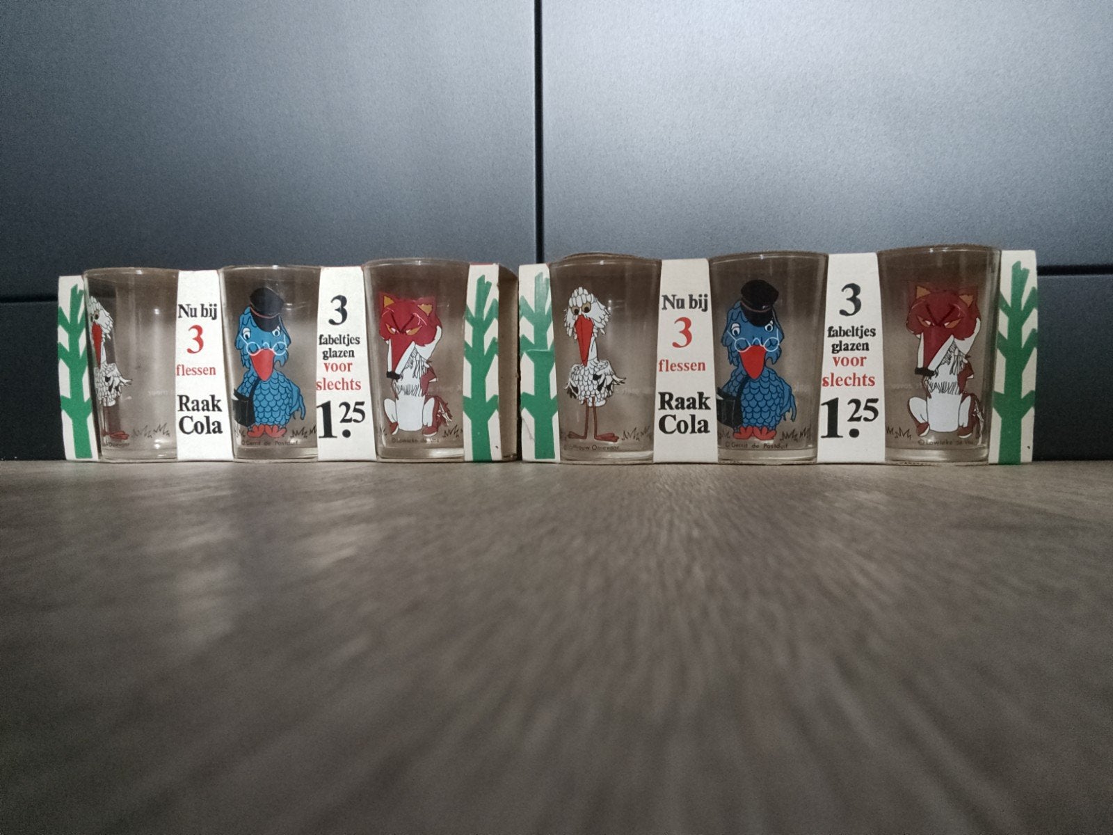 Vintage Raak Cola Fabeltjeskrant Glazen (3 stuks per set), Verzamelen, Ophalen, Nieuw, Frisdrankglas