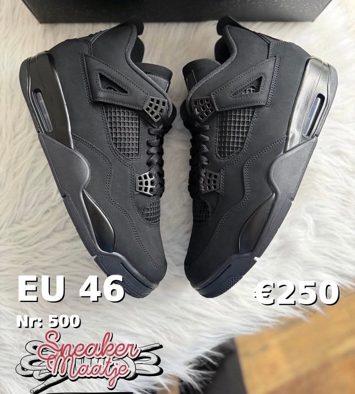 Nieuwe Nike Air Jordan 4 Black Cat - Maat 46, Kleding | Heren, Zwart, Nieuw, Ophalen of Verzenden, Sneakers of Gympen