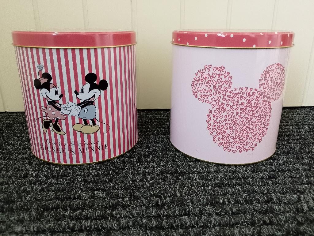 Mickey blikken rose  en blauw (4 stuks), Verzamelen, Blikken, Zo goed als nieuw, Overige, Ophalen of Verzenden