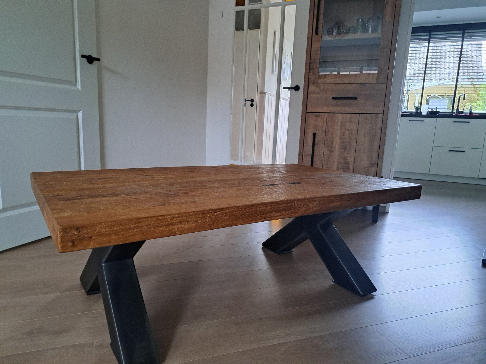 Salontafel massief oud teakhout blad 140x80x50cm, Huis en Inrichting, Tafels | Salontafels, Ophalen