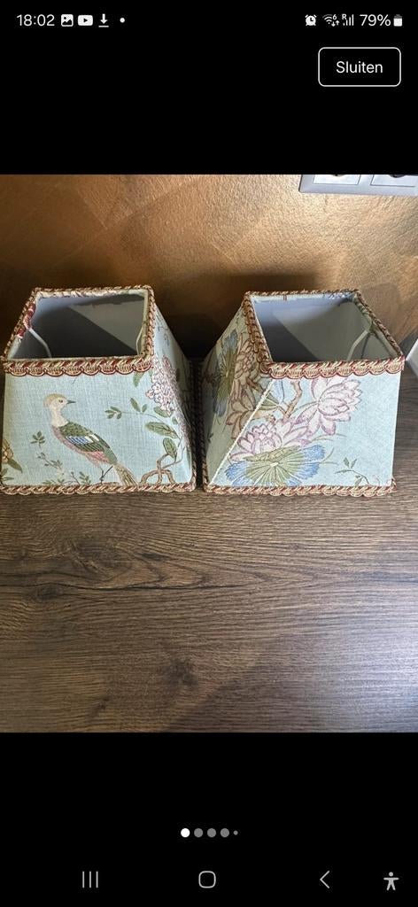 Vintage van 2 lampenkappen met vogel- en bloemenprint, 25 tot 50 cm, Groen, Klassiek, Landelijk, Chinees, Ophalen of Verzenden