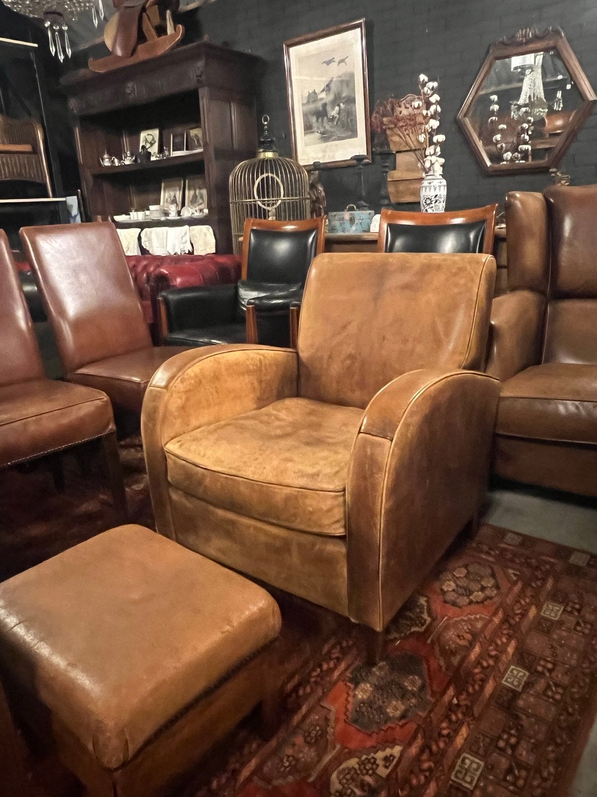 Schapenleren Wagenwiel Fauteuil - Vintage Stijl, Huis en Inrichting, Ophalen, Gebruikt, Leer, 75 tot 100 cm