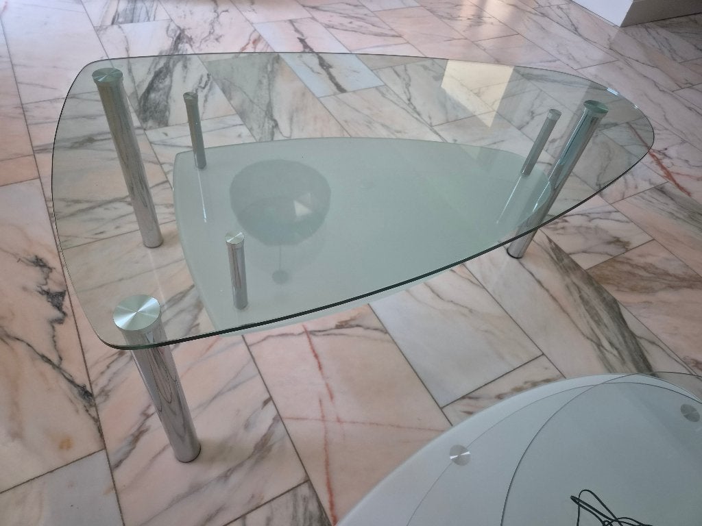 Moderne glazen salontafel, Ophalen, 100 tot 150 cm, 50 tot 100 cm, Zo goed als nieuw